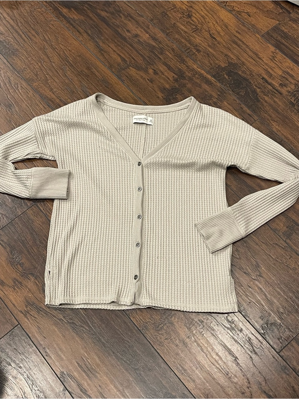 Abercrombie & Fitch Light Beige Waffle Knit Button-Front Cardigan